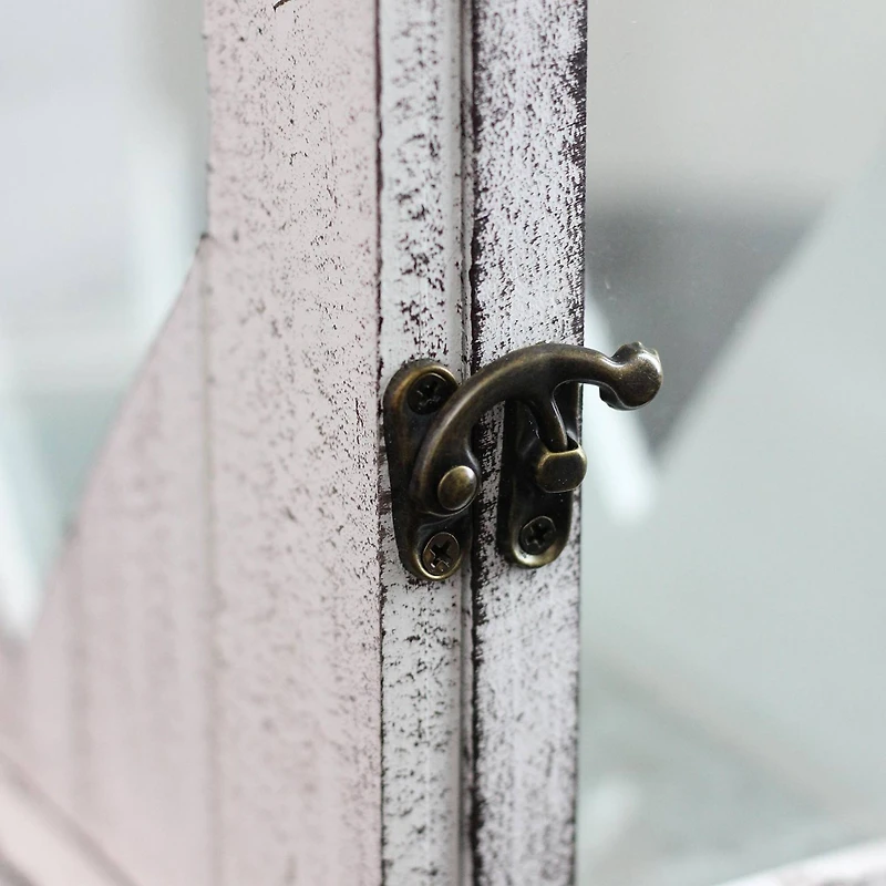 White Washed Wooden Candle Holder Lantern Set, 13" & 17.75"