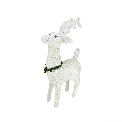 28.5" Lighted White Plush Glittered Reindeer Christmas Yard Art