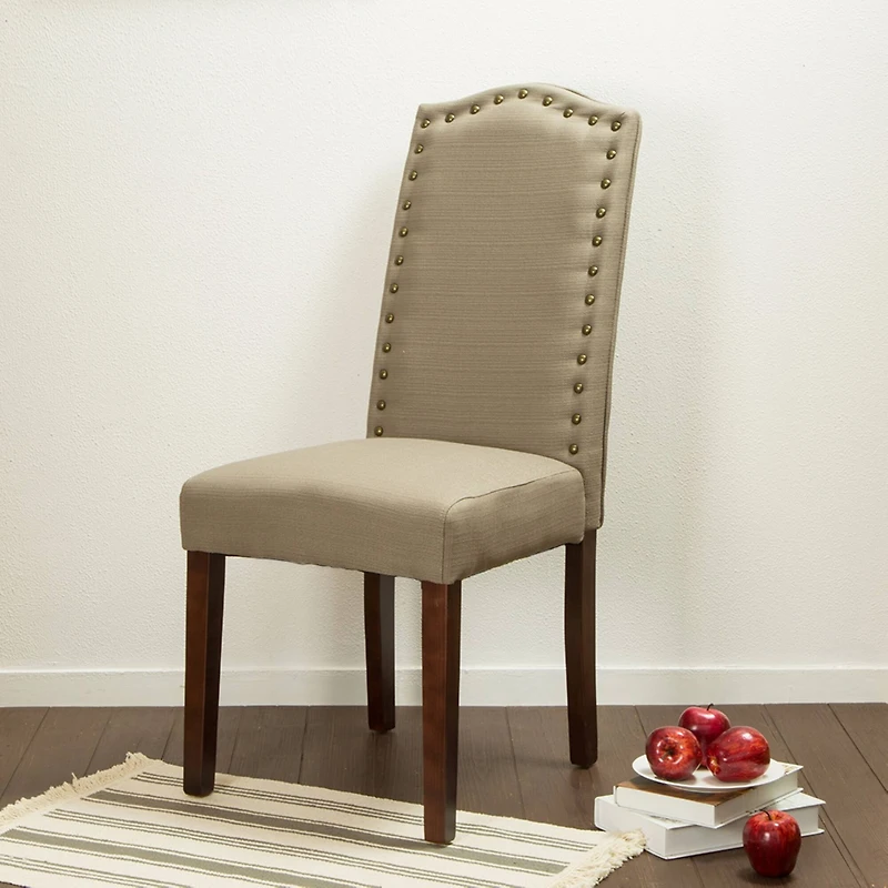 Glitzhome® Tan Upholstered Dining Chairs with Studded Decoration, Set of 2