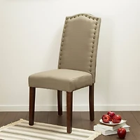 Glitzhome® Tan Upholstered Dining Chairs with Studded Decoration, Set of 2