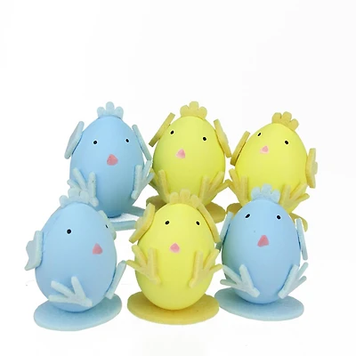 Set of 6 Yellow and Blue Easter Egg Chicken Decorations