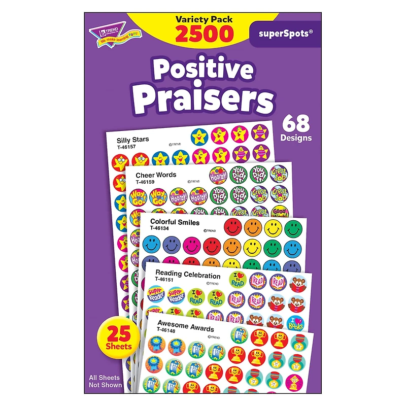 Trend Enterprises® superSpots® 7/16” Positive Praisers Stickers, 3 Pack Bundle