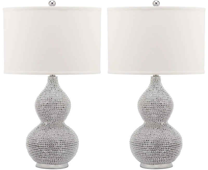 Nicole Beaded Table Lamp Set in White