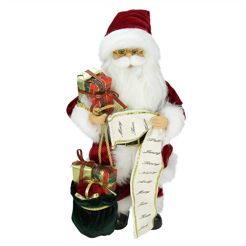 16" Traditional Standing Santa Claus with Name List & Gift Bag