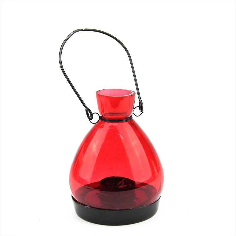 5" Red Glass Tapered Bottle Tea Light Candle Lantern