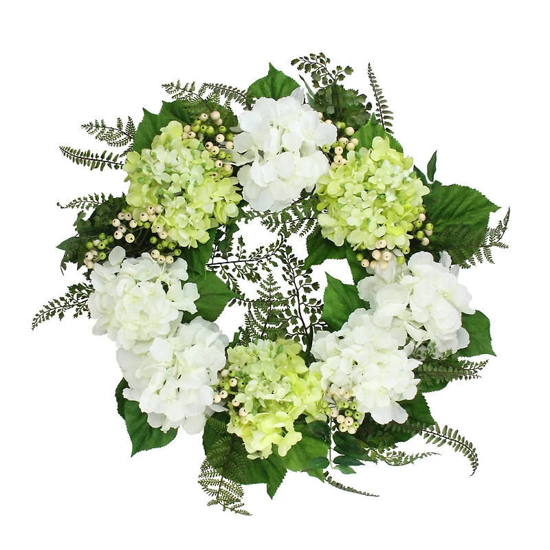 24" Cream & Green Hydrangea and Berry Floral Wreath