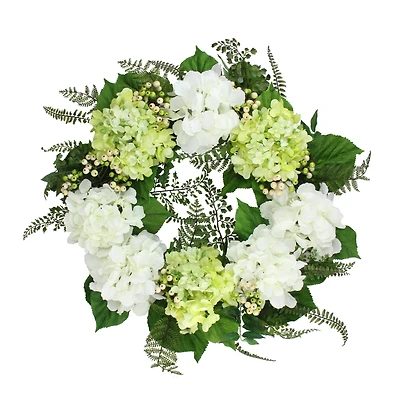 24" Cream & Green Hydrangea and Berry Floral Wreath