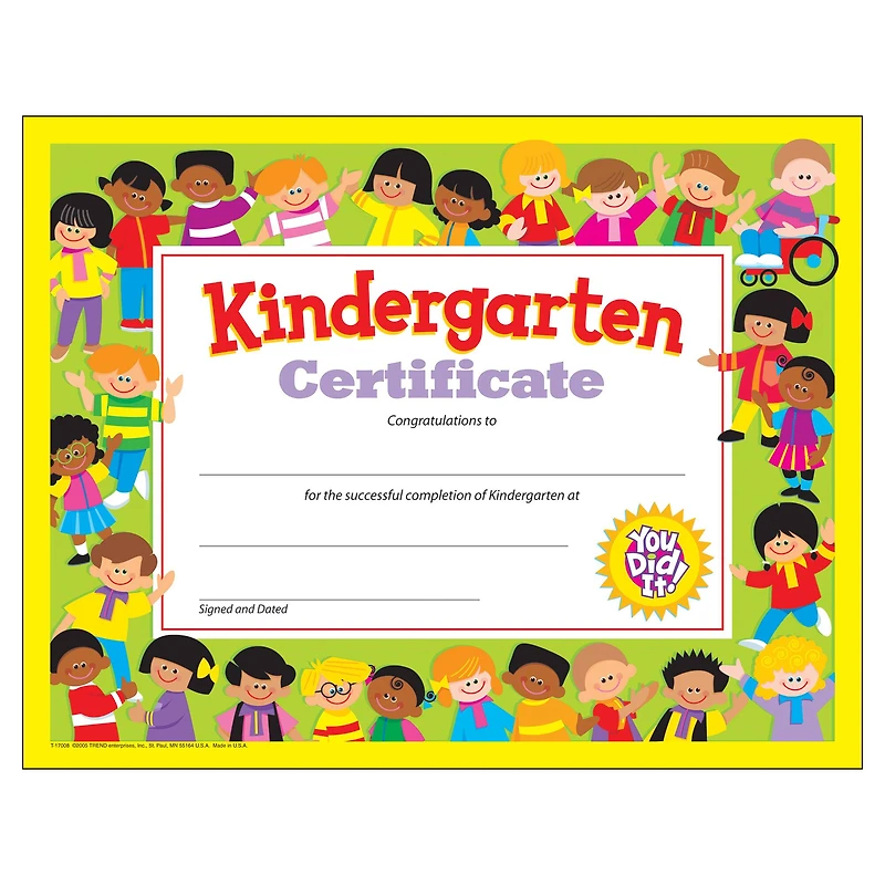 Trend Enterprises® 8.5" x 11" Kindergarten Certificate, 6 Pack Bundle