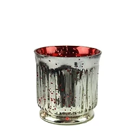 3.25" Red & Silver Ribbed Mercury Glass Votive Candle Holders, Set Of 4