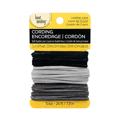 Black, Pewter and Charcoal Soft Leather Lace Cording By Bead Landing™
