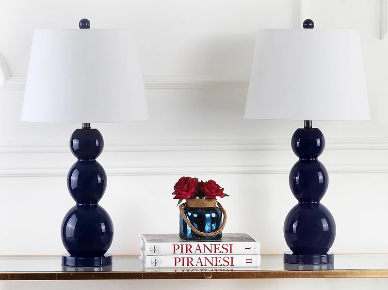 Jayne 3 Sphere Table Lamp Set in Navy