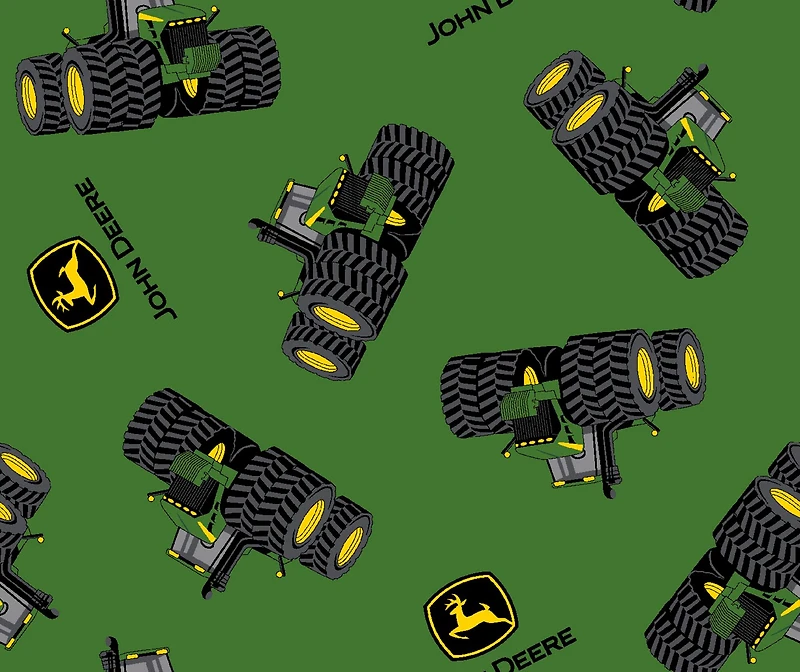 John Deere Tossed Tractor & Logo Quilting Cotton Fabric