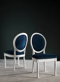 Holloway Oval Side Chair Set of 2 in Velvet Navy & Cream