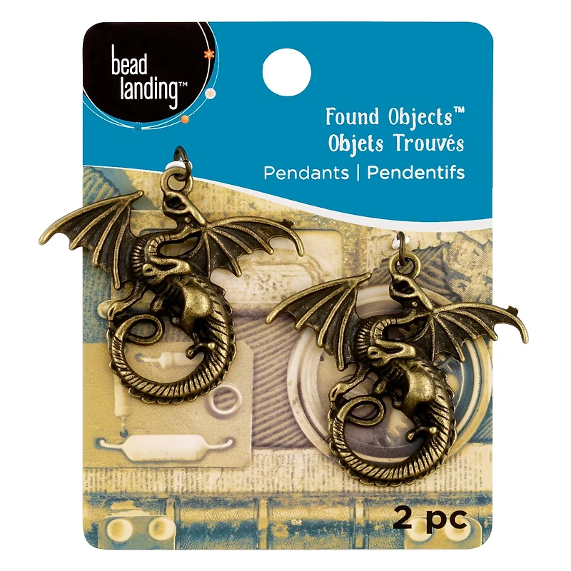 Found Objects™ Oxidized Brass Dragon Pendants By Bead Landing™