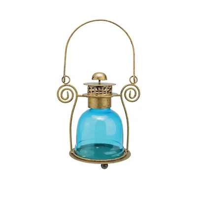 7.5" Decorative Blue Glass Bell Tea Light Candle Lantern