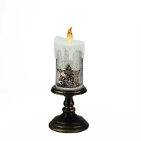 10.25" LED Flameless Glitter Snow Dome Santa Candle