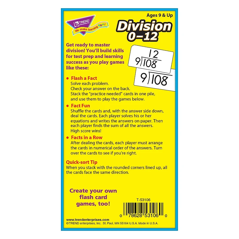 Trend Enterprises® Division 0-12 Skill Drill Flash Cards