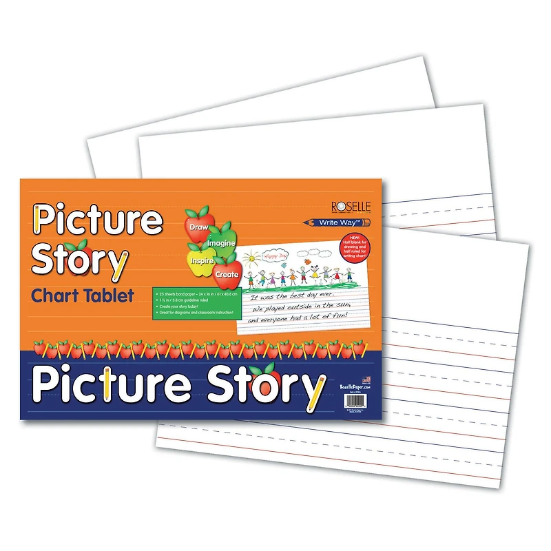 Pacon® Picture Story Chart Tablet, 24" x 16", 25 Sheets Per Chart, 3 Charts