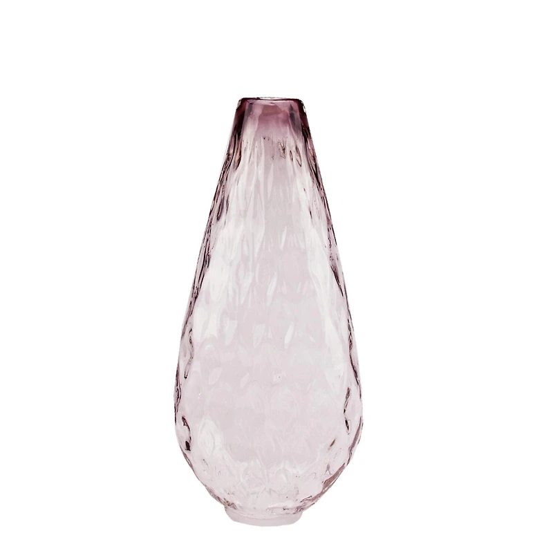 14" Teardrop Shaped Textured Glass Vase, Dusty Mauve Ombre
