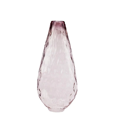 14" Teardrop Shaped Textured Glass Vase, Dusty Mauve Ombre
