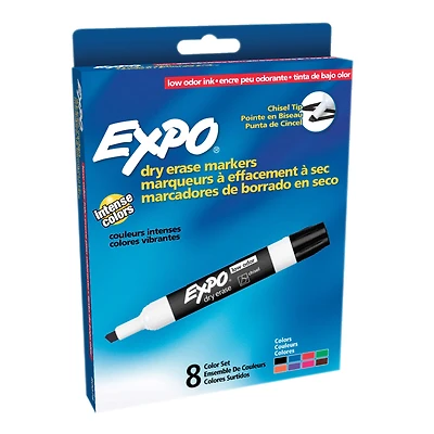 Expo® Low Odor Dry Erase Marker, Chisel Tip, Assorted, 8 Set