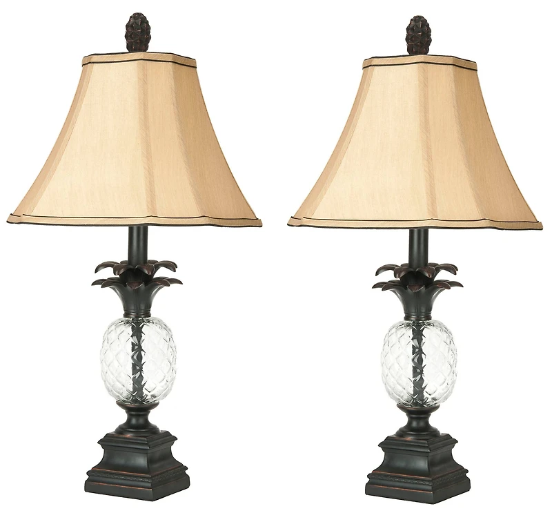 Alanna Glass Pineapple Lamp Set in Clear & Black