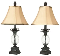 Alanna Glass Pineapple Lamp Set in Clear & Black