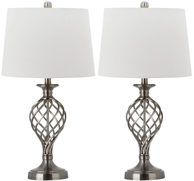 Lattice Urn Table Lamp Set in Nickel