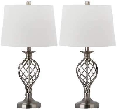 Lattice Urn Table Lamp Set in Nickel