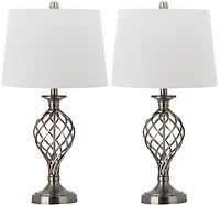 Lattice Urn Table Lamp Set in Nickel