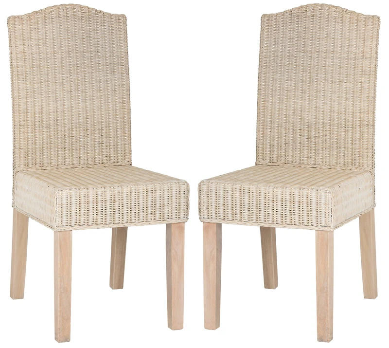 Odette Wicker Dining Chair Set of 2 in White Washed