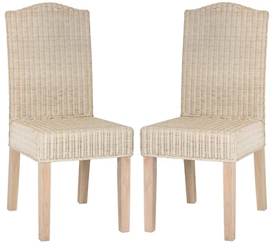 Odette Wicker Dining Chair Set of 2 in White Washed