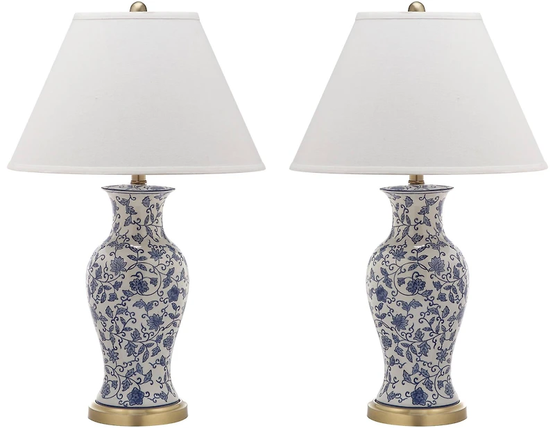 Beijing Floral Urn Table Lamp Set in Blue & White