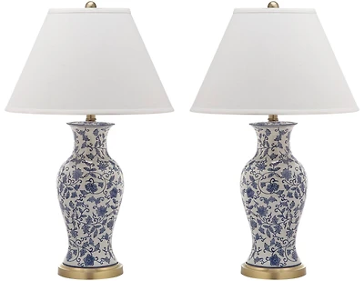 Beijing Floral Urn Table Lamp Set in Blue & White