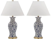 Beijing Floral Urn Table Lamp Set in Blue & White
