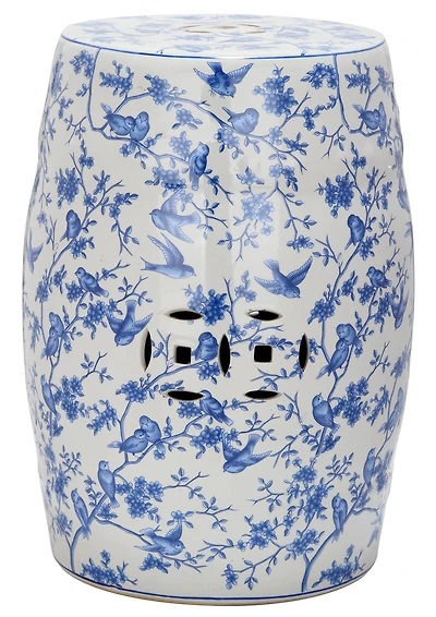 Blue Birds Garden Stool in Blue Pattern