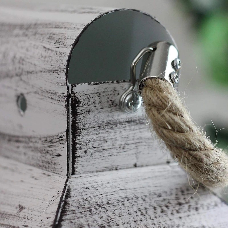 White Washed Wooden Candle Holder Lantern Set, 13" & 17.75"