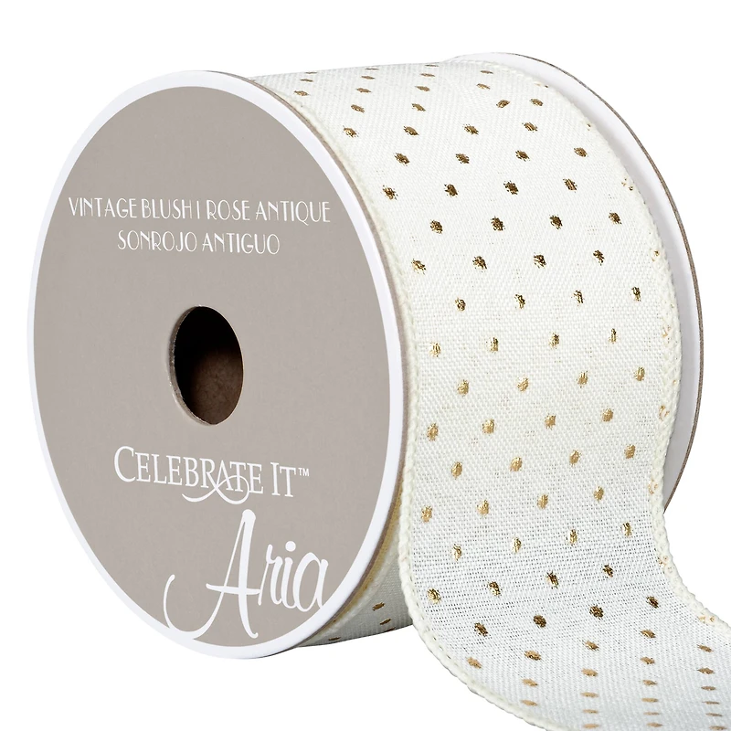 2.5" x 3yd. Cream Linen Wired Dotted Ribbon by Celebrate It™ Classic