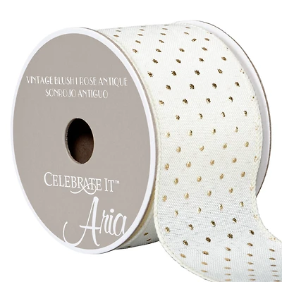 2.5" x 3yd. Cream Linen Wired Dotted Ribbon by Celebrate It™ Classic