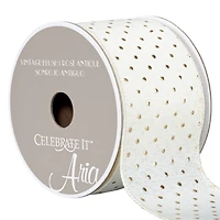 2.5" x 3yd. Cream Linen Wired Dotted Ribbon by Celebrate It™ Classic