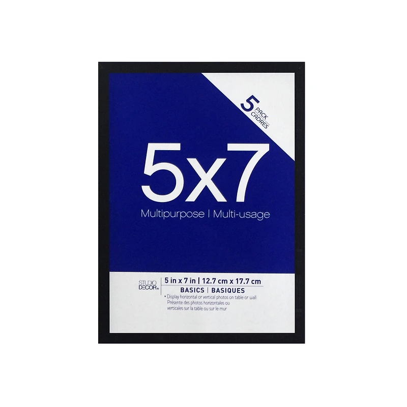5 Pack Basics 5" x 7" Black Multipurpose Tabletop Frames by Studio Décor®