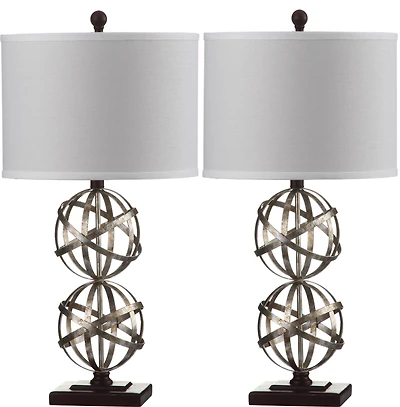 Haley Double Sphere Lamp Set in Antique Silver