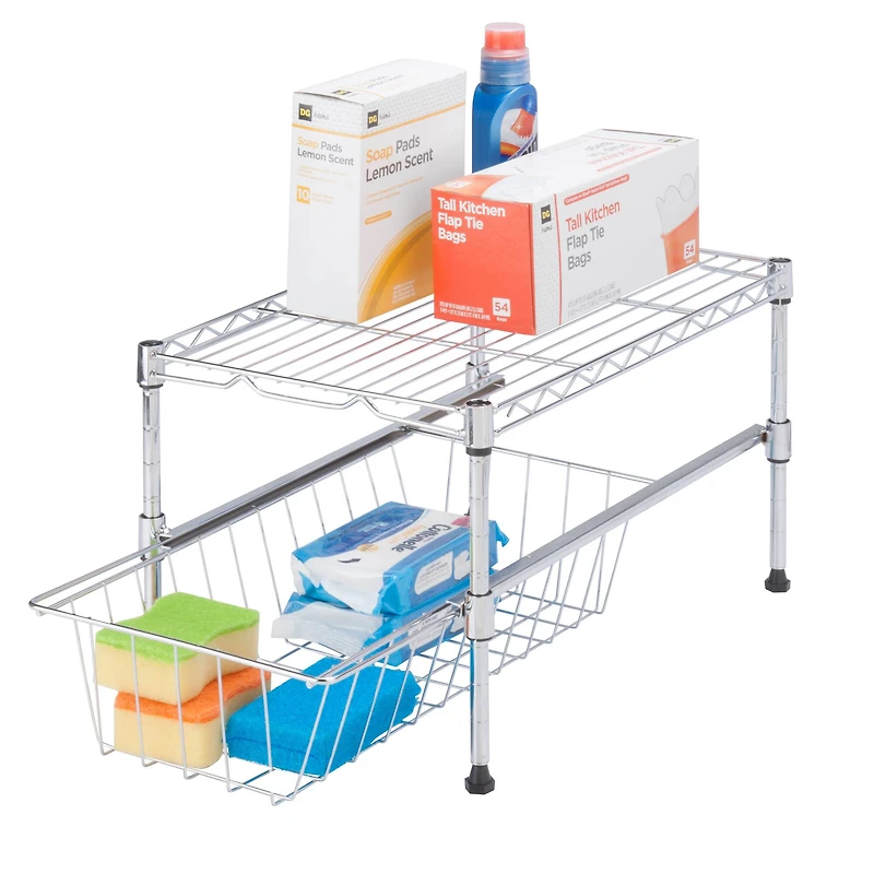 Honey Can Do Chrome Adjustable Shelf With Under Cabinet Organizer