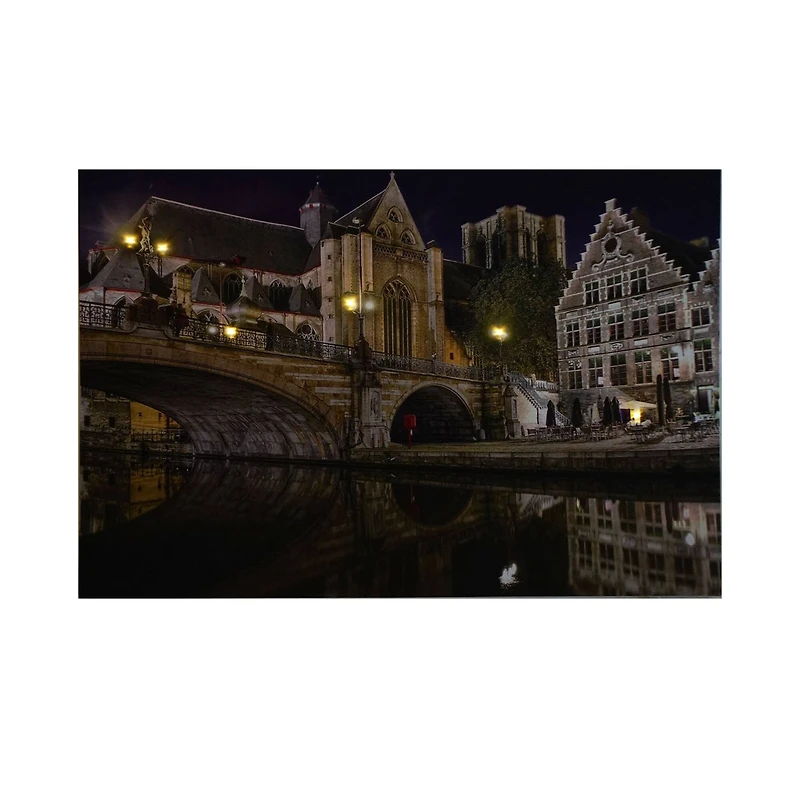 LED Lighted St. Michael's Bridge and Church in Ghent Wall Art