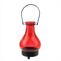 6.5" Transparent Red India Glass Bottle Tea Light Candle Lantern