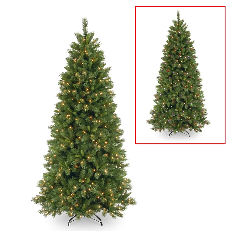 7.5 ft. Pre-lit Hinged Lehigh Valley Pine Slim Artificial Christmas Tree, Dual LED Lights