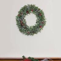 20" Boxwood Berries & Pine Cones Artificial Wreath, Unlit