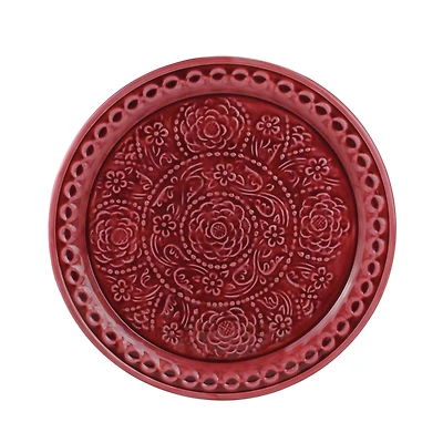 16.5" L'Eau de Fleur Blush Red Embossed Rose Decorative Floral Platter