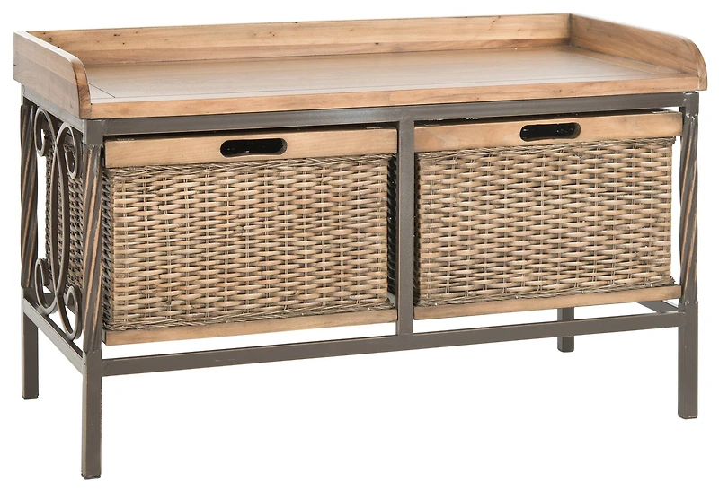 Noah Storage Bench in Antique Pewter/Medium Oak