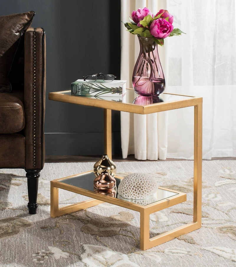 Kennedy Accent Table in Gold & White